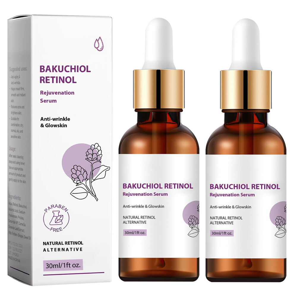 Bakuchiol Retinol Face Serum Set, Wrinkle Reducing Formula for Youthful Radiance, Korean Anti Aging Retinol Serum (2pcs)