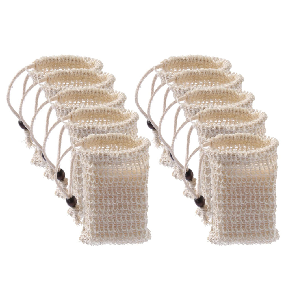 10pcs Natural Sisal Soap Saver Bags with Drawstring for Gentle Exfoliation and Quick Foam Creation