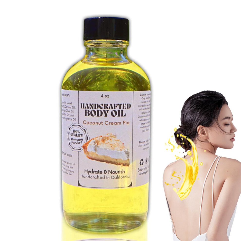 Cream Coconut Pie Body Oil, Handcrafted Vanilla Coconut Body Oil For Deep Hydration And Longlasting Scent