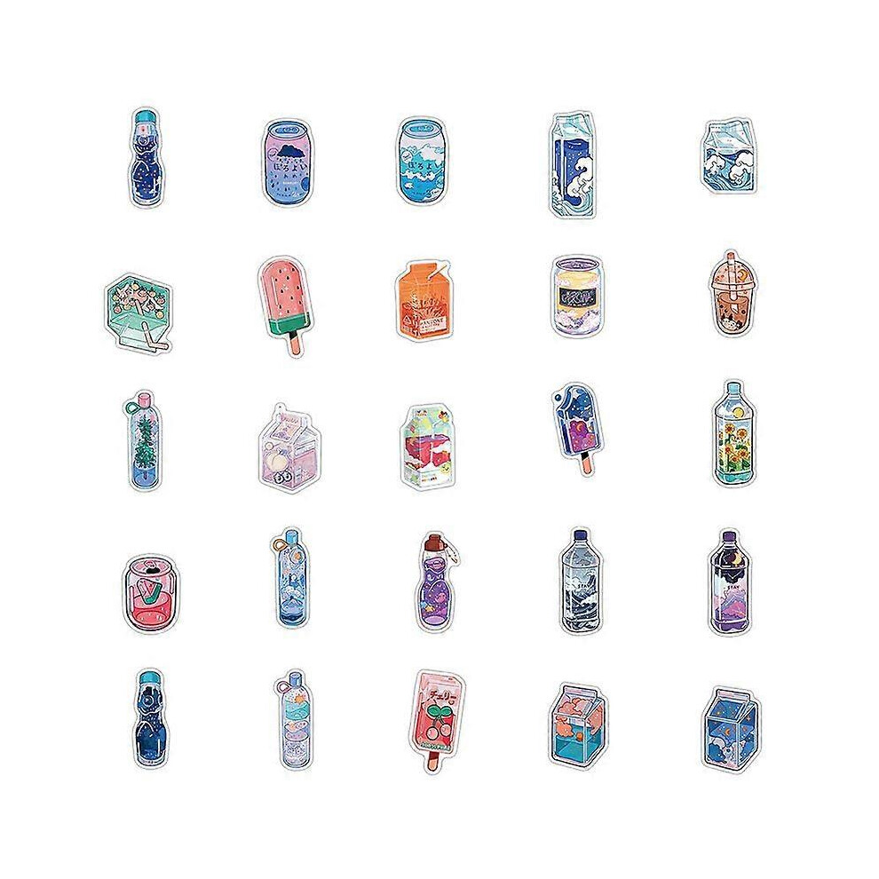 (As Show, One Size) 50Pcs Summer Flavored Drink Stickers Pvc Kawaii Cartoon Beverage Decal Stickers 7371837675574