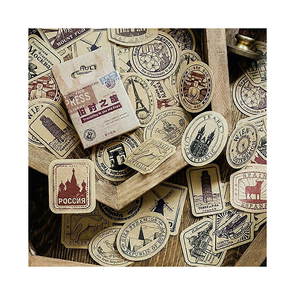 (As Show, One Size) 46Pcs/Box Vintage Travel Diy Diary Stickers Paper Lables Gifts Packaging Decor 4554108016938