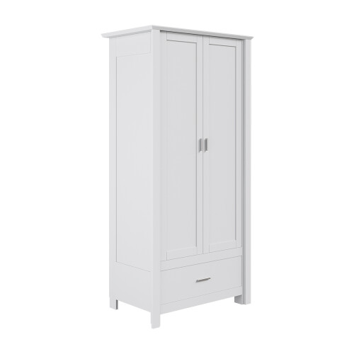 Living And Home Modern Double-Door Wardrobe with Drawer & Hanging Rail, White 2