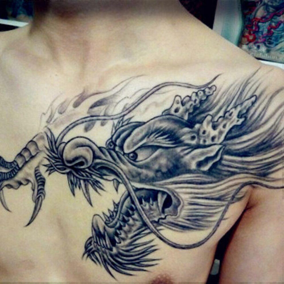 (As Show, One Size) Temporary Tattoo Large 3D Dragon Head Waterproof Removable Arm Leg Body Sticker 3671082424519