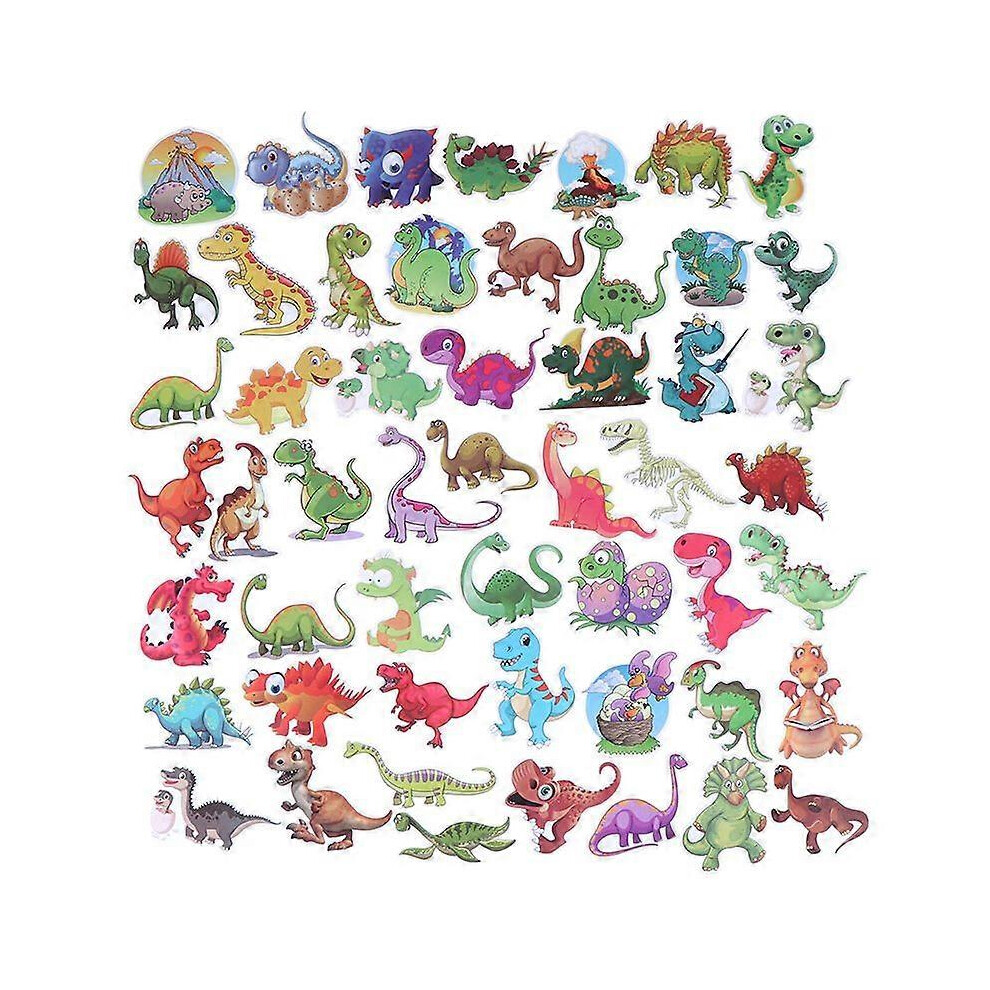 (As Show, One Size) 50Pcs Cartoon Dinosaur Mixed Stickers Scrapbook Suitcase Laptop Guitar Sticker 3671082423789