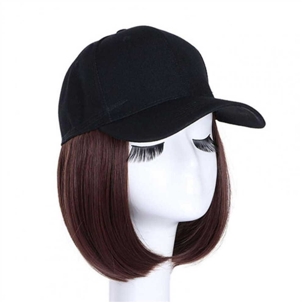 Baseball Hat Wig with Natural Short Straight HeatâResistant Synthetic Hair for Women Dark Brown