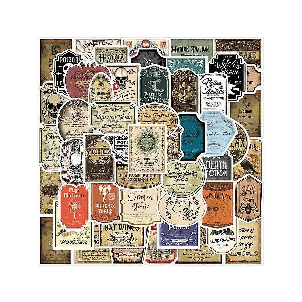 (As Show, One Size) 50Pcs Potion Label Cartoon Stickers Suitcase Guitar Laptop Skateboard Sticker 7772846012419