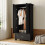 Living And Home Modern Double-Door Wardrobe with Drawer & Hanging Rail, Black 2