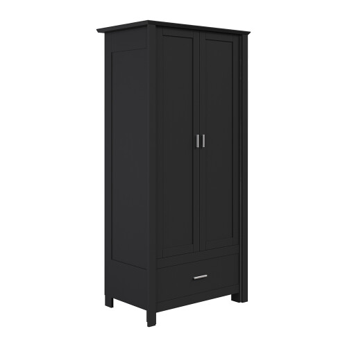Living And Home Modern Double-Door Wardrobe with Drawer & Hanging Rail, Black 2