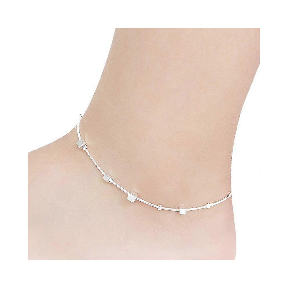 (As Show, One Size) 925 Silver Plated Cube Chain Anklet Bracelet Barefoot Sandal Beach Foot Jewelry 3671082440281