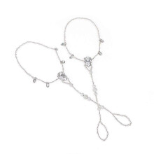 (As show, One size) Rhinestone Anklet Bracelet Beach Barefoot Sandal Anklet Chain Foot Boho Anklet
