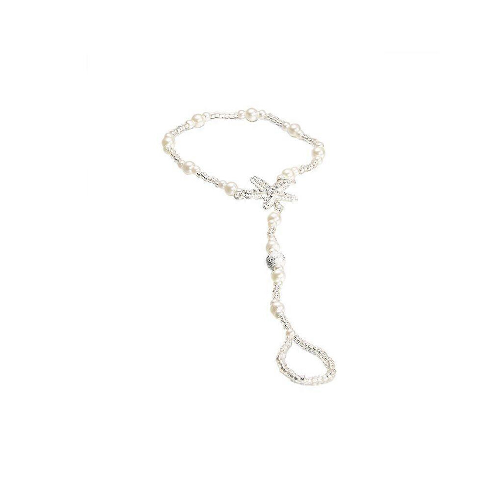 (As Show, One Size) Pearl Barefoot Sandal Anklet Foot Chain Toe Ring Beach Bracelet Women Jewelry 3671082440205