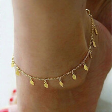(As show, One size) Sexy Simple Gold Anklet Ankle Bracelet Leaf Foot Chain Adjustable Women Jewelry