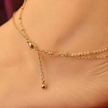 (As show, One size) Sexy Gold Tone Love Heart Ankle Bracelet Double Layer Chain Foot Anklet