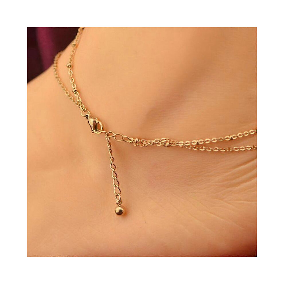 (As Show, One Size) Sexy Gold Tone Love Heart Ankle Bracelet Double Layer Chain Foot Anklet 3671082401206