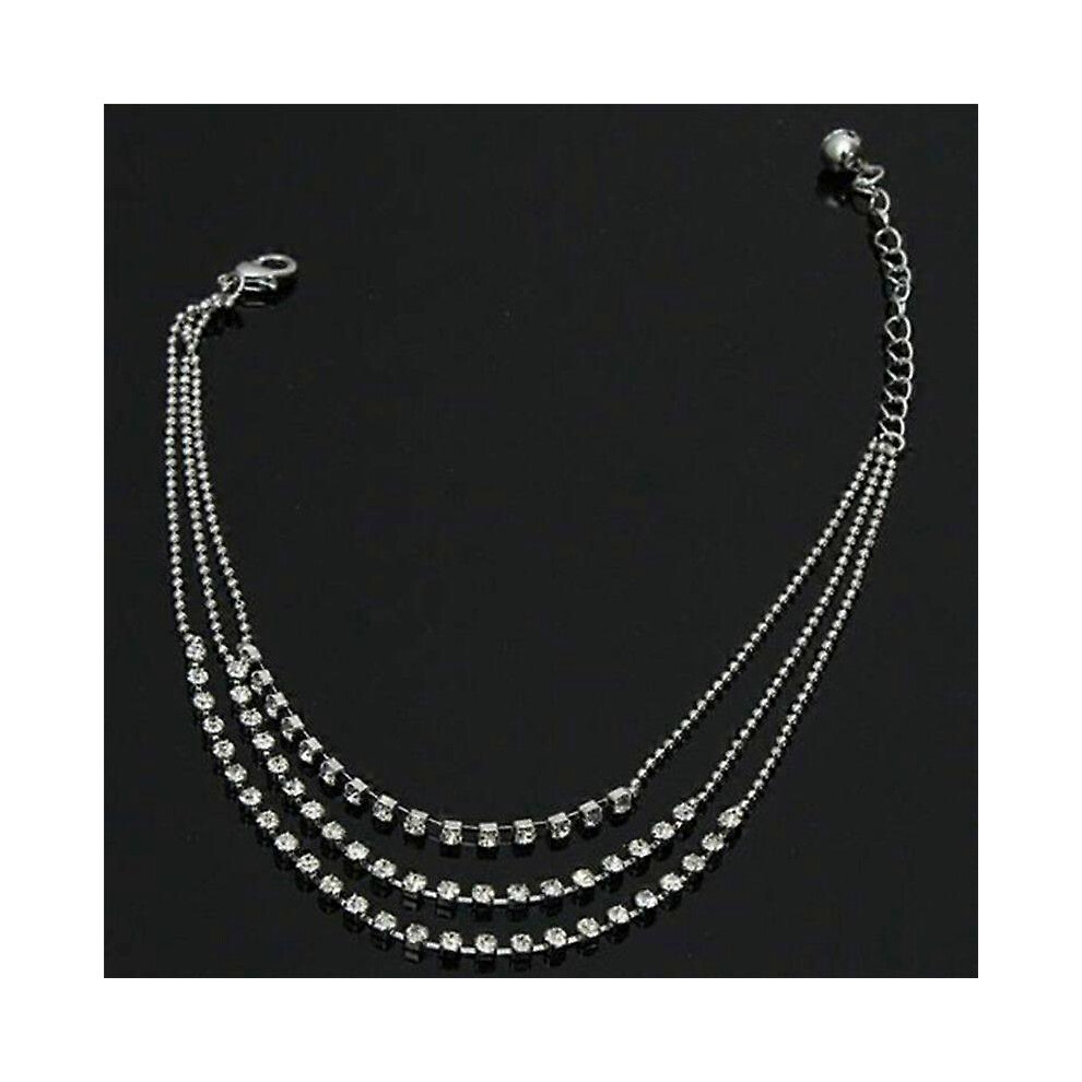 (As Show, One Size) Silver Tassels Crystal Rhinestone Bead Chain Ankle Bracelet Foot Anklet 7371837693950