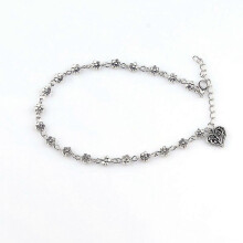 (As show, One size) Fashion Foot Chain Vintage Silver Color Hollow Plum Flowers Heart-Shaped Anklets