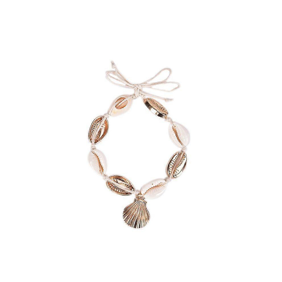 (As Show, Gold) Natural Cowrie Beads Shell Anklet Bracelet Handmade Beach Lovely Foot Jewelry 7371837678339