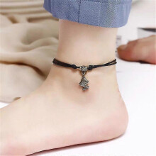 (As show, A23) Women Bohemia Retro Pendant Anklet Fashion Simple Red Black Braided Rope Anklet