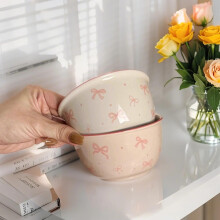 Ceramic Dessert Bowl Set with Cute Bow Design, Girly Heart Underglaze Tableware for Yogurt and Sweets