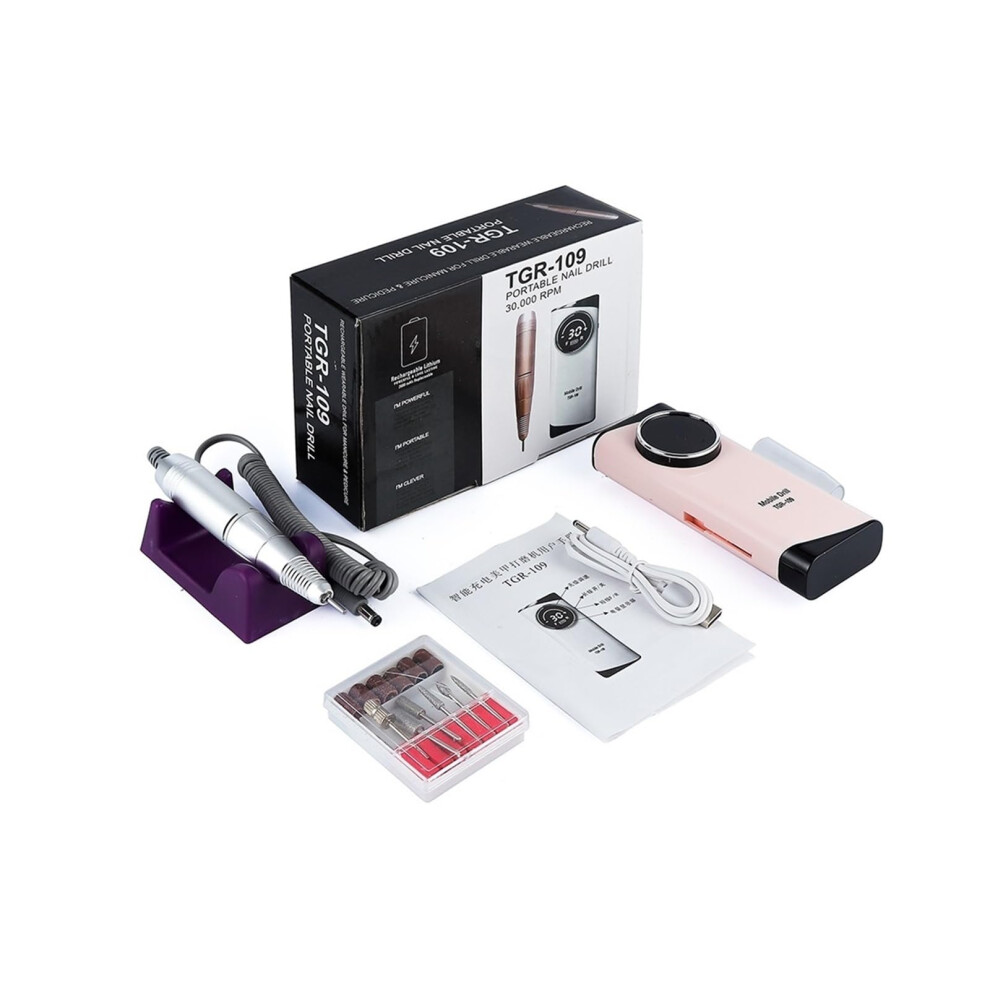 Electric Nail Drill 30000RPM Rechargeable Cordless for Acrylic and Gel Nails with Low Noise