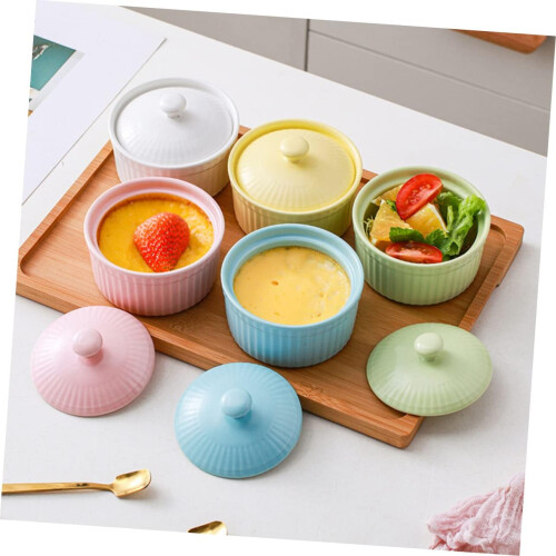 2PCS Ceramic Ramekins Oven Safe Small Baking Bowls for Pudding Mousse Steamed Eggs Cakes 2