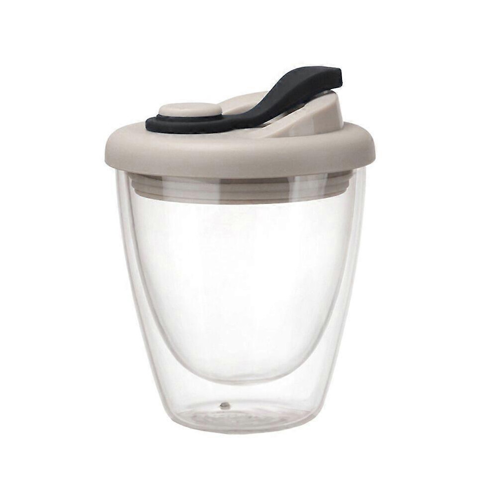 (As Show, Orange) 350Ml Leak Proof Double Wall Glass Cup With Silica Gel Lid Insulated Coffee Mug 3671082498725