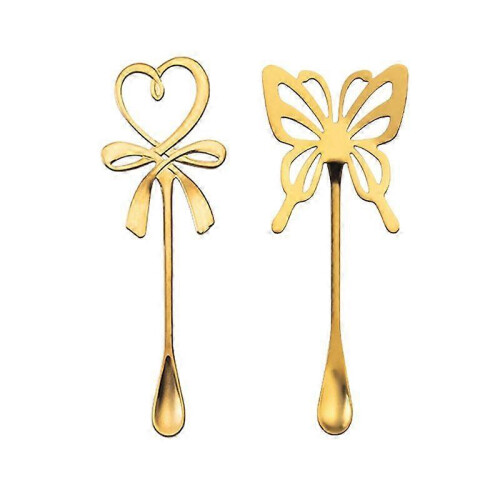 (As show, butterfly) Coffee Mixing Spoon Mini Heart LOVE Spoon Long Handle Flatware Coffee Drinking 2