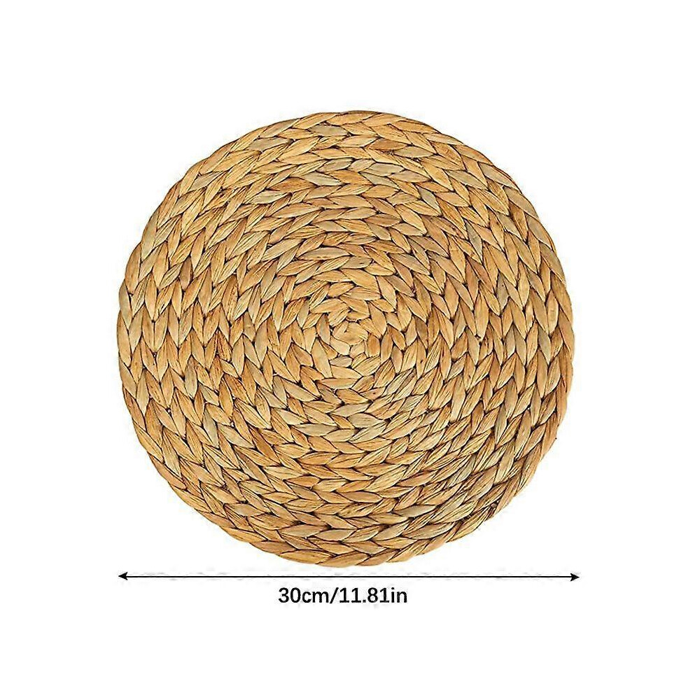 (As Show, 30Cm) Natural Table Mat Handmade Water Hyacinth Woven Placemat Round Braided Mat Pad 3671082401671