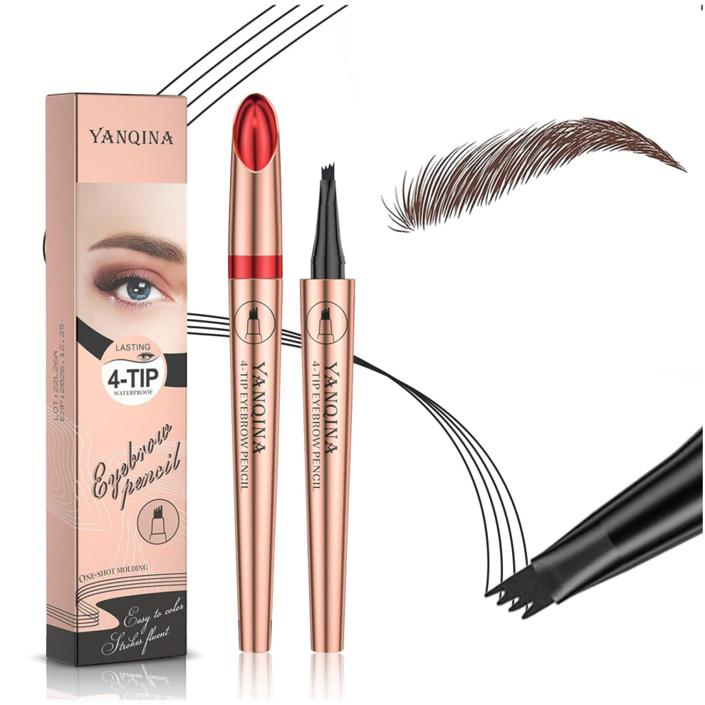 Waterproof Microblading Eyebrow Pen Dark Brown, Natural 3D Effect Long Lasting Tattoo Pencil for Women