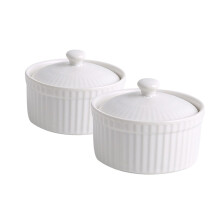 2PCS Ceramic Ramekins with Lids Oven Safe Dessert Baking Bowls for Cakes Custards and Souffle