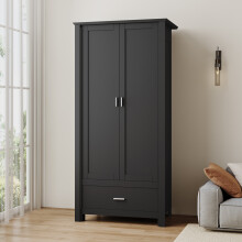 Garden Sanctuary Black Minimalist Wardrobe w/ Hanging Rod& Drawer