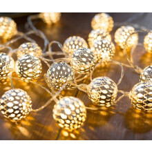 Marokkanische LED-Lichterketten – 5M Gesamtlänge 30 warme weiße LEDs | Lichtgirlande | Marokkanischer orientalischer Stil Silberball