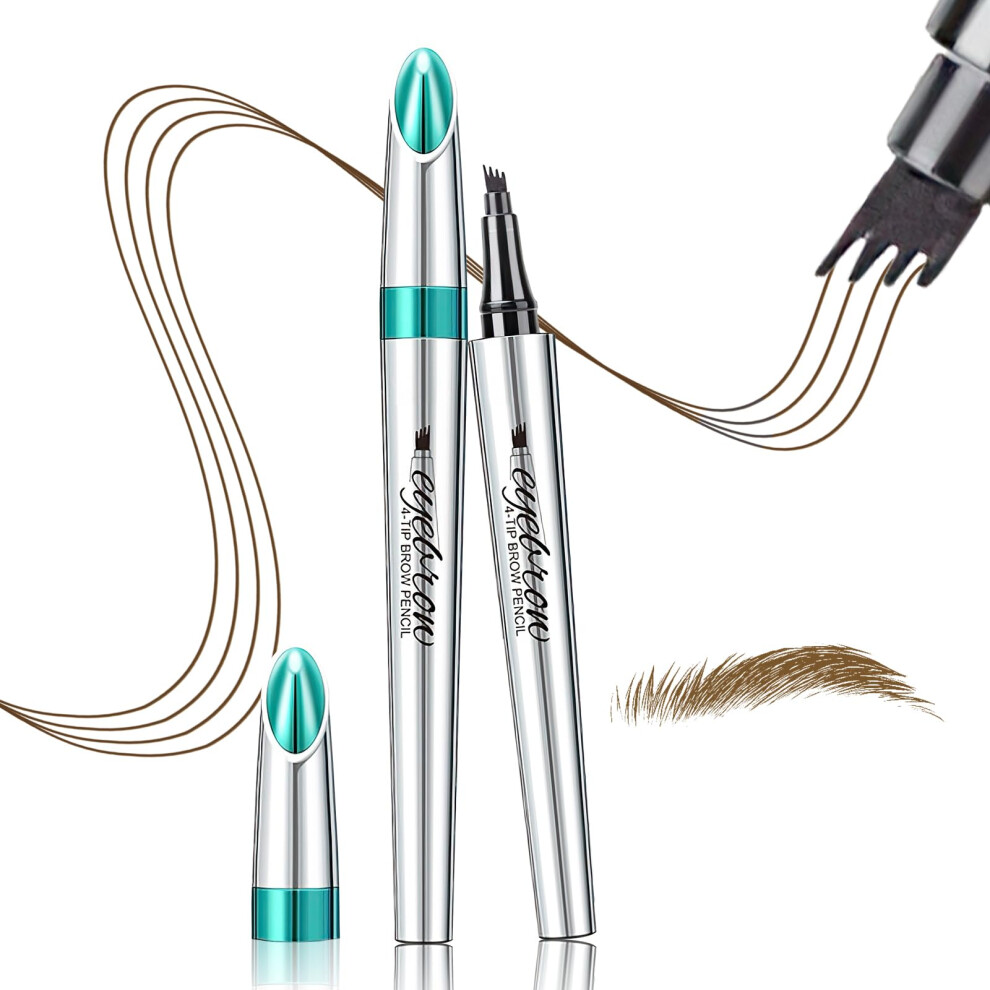 Brown Microblading Eyebrow Pen With 4 Fork Tip Waterproof Smudge Proof Natural Brow Pencil Light