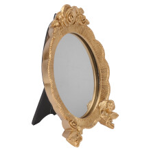 1Stk Portable Resin Schminkspiegel Damen Oval Mit Goldenem Rosenrelief