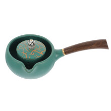 1Stk Eleganter Roter Keramik-Teekessel Mit Seitlichem Holzgriff
