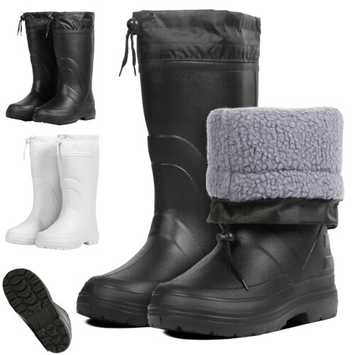 Men's Waterproof Insulated Rain Boots with Warm Lining and AntiSlip Sole, Drawstring PullOn Black Size 7