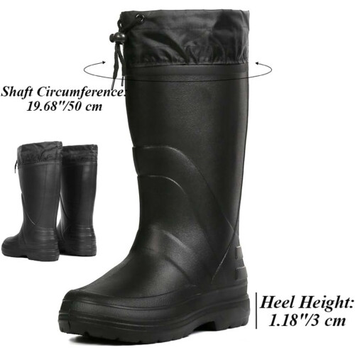 Men's Waterproof Insulated Rain Boots with Warm Lining and AntiSlip Sole, Drawstring PullOn Black Size 7 1