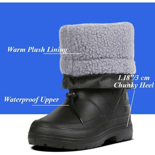 Men's Waterproof Insulated Rain Boots with Warm Lining and AntiSlip Sole, Drawstring PullOn Black Size 7 2