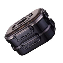 Lunch Box Doppellagig Schwarz Metall Lunch Holder Auslaufsicher