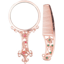 1Set Vintage Handspiegel Und Kamm Set Roségold Metall Für Damen