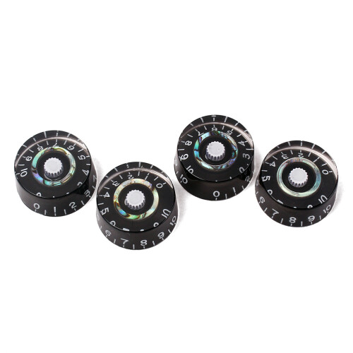 4Stk E-Gitarrenknöpfe Schwarz Abalone Ring Weiß Nummern Leicht 2
