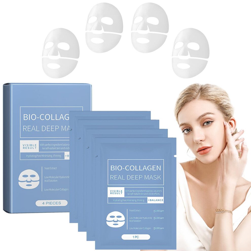 Collagen Face Mask 4pcs AntiWrinkle Deep Hydration Firming Overnight Hydrogel Sheet Mask