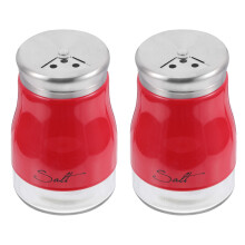 2Stk Salz Und Pfeffer Shaker Rot Glas Mit Rostfreiem Stahl Deckel