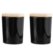 2Pcs Black Glass Aroma Candle Cups Wood Lid DIY Storage Jar