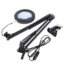 1Stk LED Schreibtischlampe Mit Lupe, Schwarz, Metallclip, Verstellbar