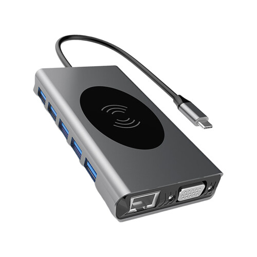 1Stk USB Hub Silber Type C Zu USB 3.0 Mit Lan Port Und Sd Reader