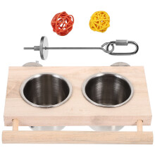 1Set Papageien Fressnapf Robuster Holz-Edelstahl Futterspender Beige