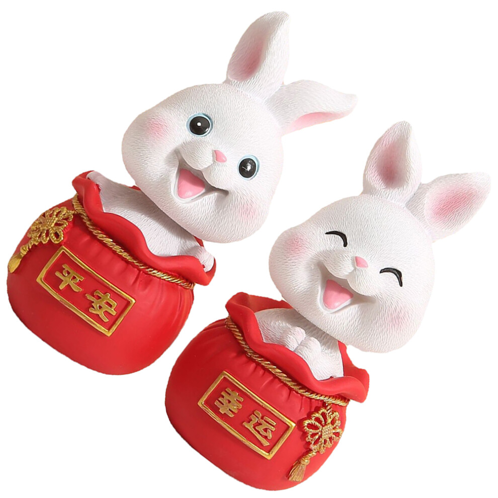 2Pcs Resin Rabbit Figurine Car Dashboard Decor 3074862579056