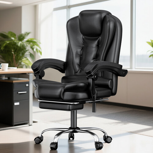 (Black)High Back Office Chair PU Leather Executive Desk Chair 1