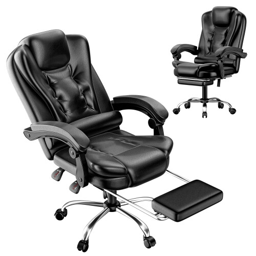 (Black)High Back Office Chair PU Leather Executive Desk Chair